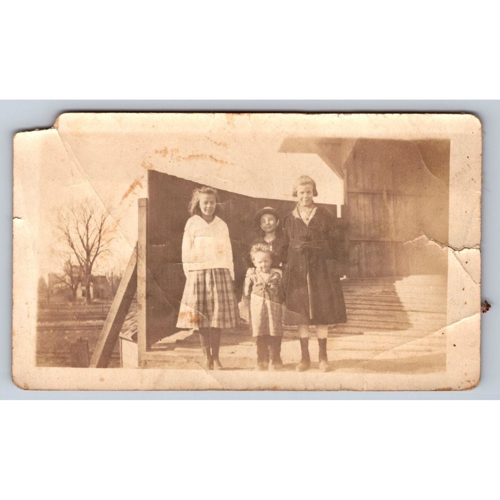 Children Group Portrait 1919 Snapshot Photograph Outdoor Vintage Americana